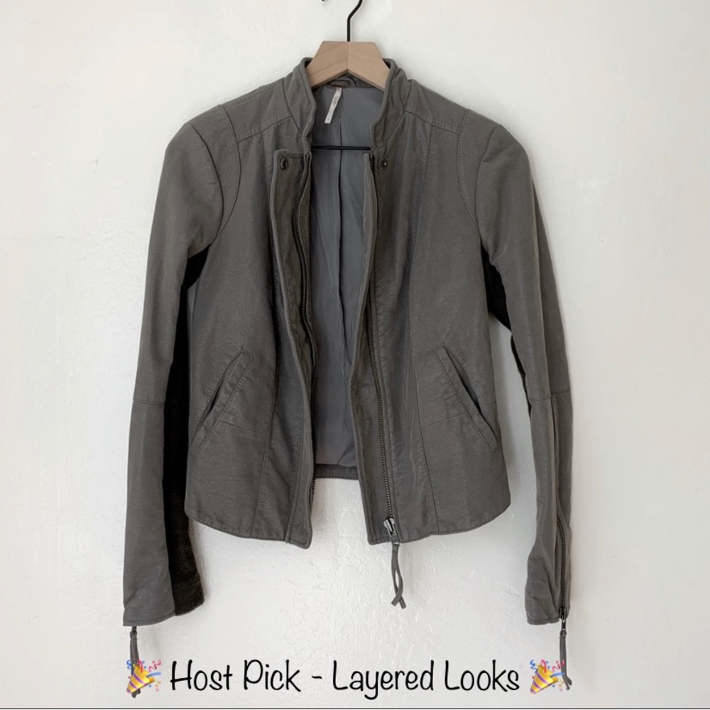 Free People Vegan Leather Jacket with Contrast Panels - size 4